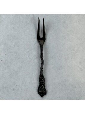 Vintage Swedish Alpaca Slilverplate Cocktail Fork Two-Tine Ornate Floral Patina